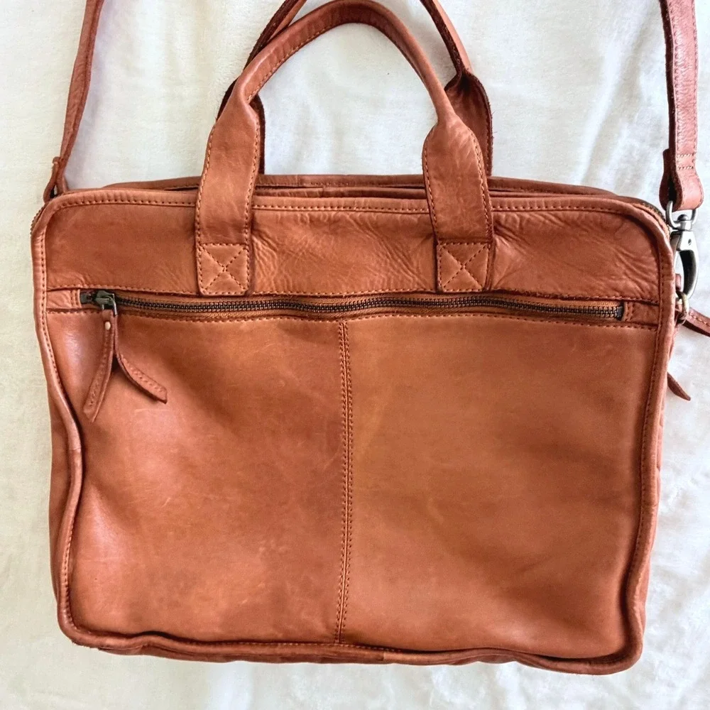 Marta Ponti Portugal Cognac Leather Briefcase Messenger Crossbody Bag Brown